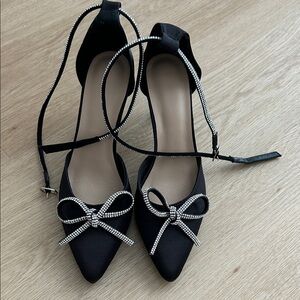 SHEIN Black Heels with Rhinestone Bow